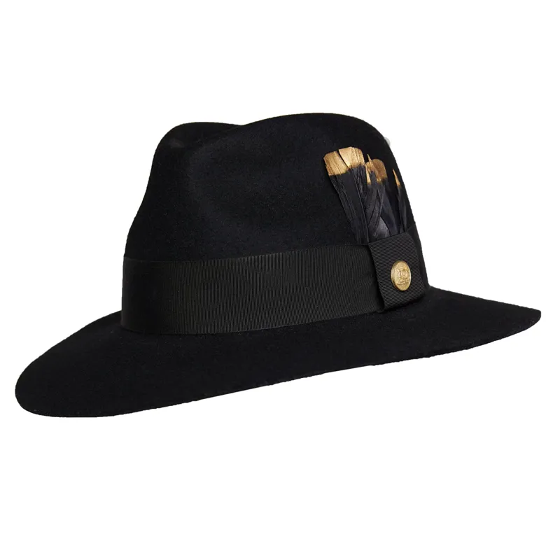Holland Cooper Trilby Hat Gold Feather - Black